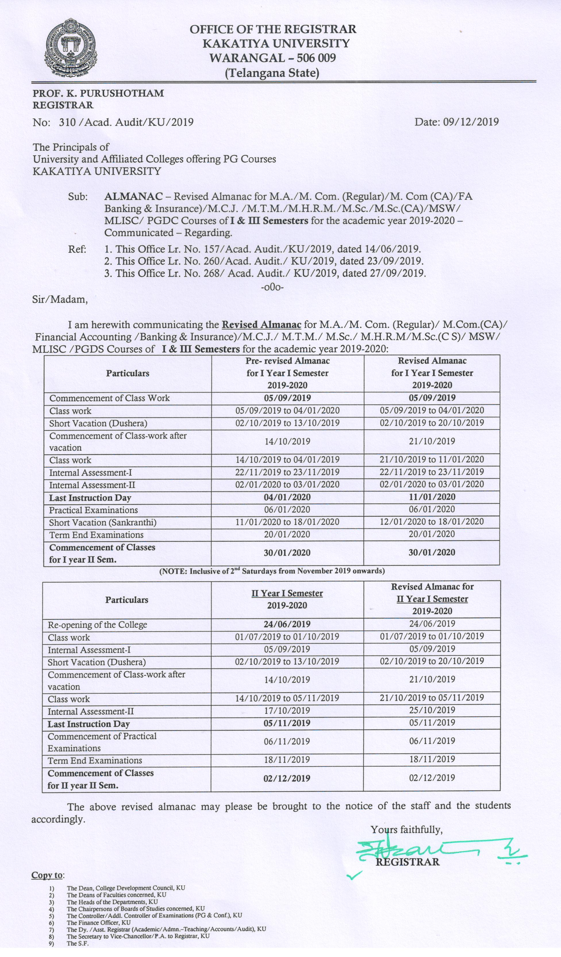 ku calendar fall 2021 Kakatiya University Warangal 506009 Telangana India ku calendar fall 2021